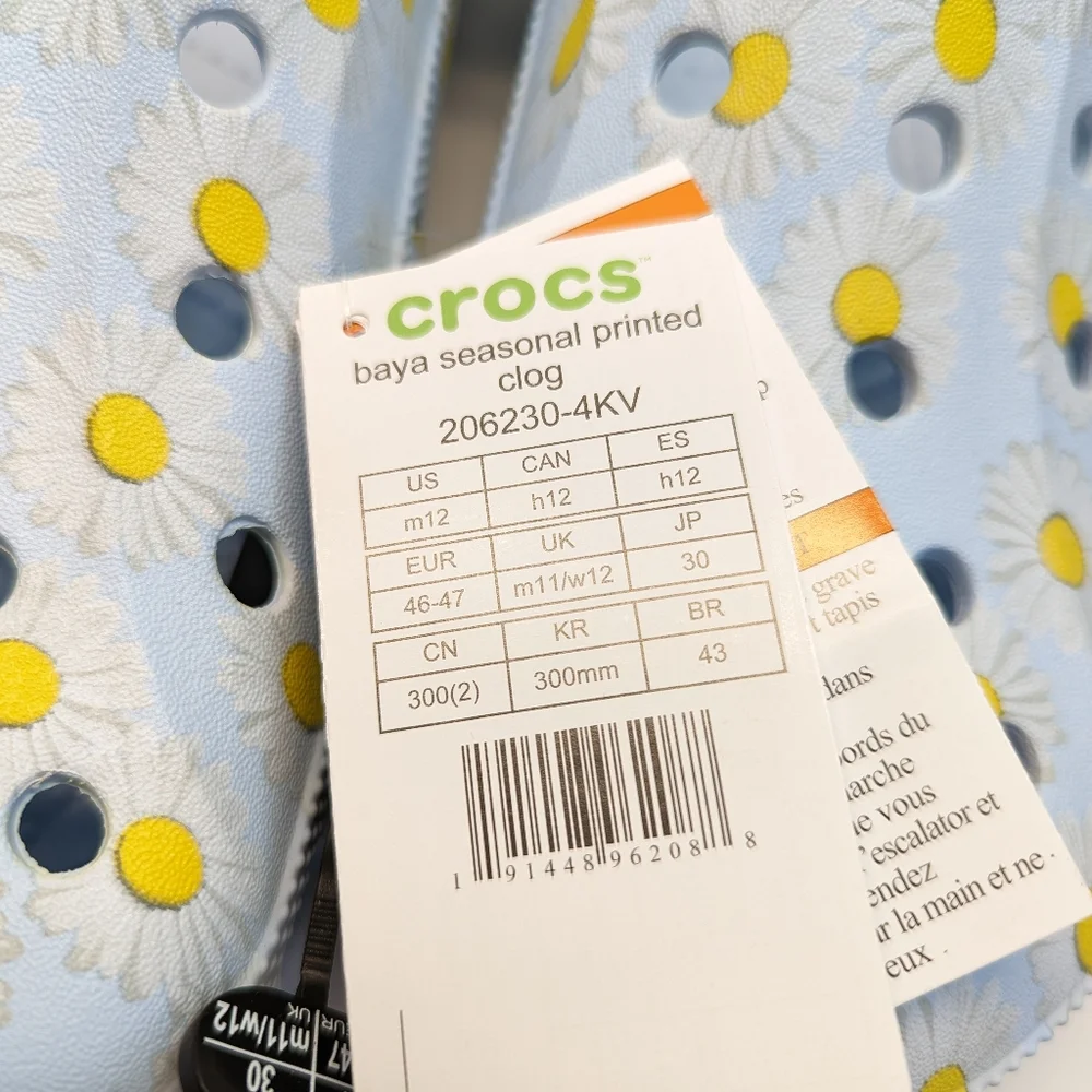 Crocs Baya Seasonal Printed Daisy Floral Flowers Blue Sky Clog size Men's 12